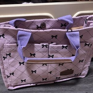 Purple Quilted Tote Bag with Bow Pattern